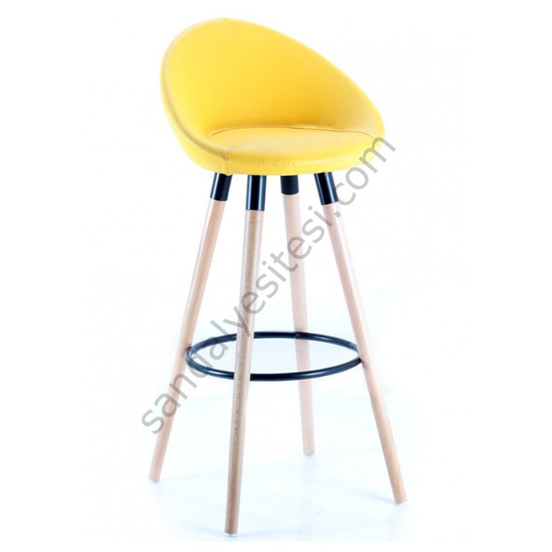 Laria Ahşap Ayaklı Bar Sandalyesi Sarı