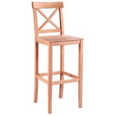 Ham Ahşap Çapraz Izgaralı Bar Taburesi 65 Cm