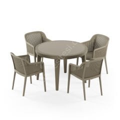 Londra Rattan  Camlı Masa Takımı Vizon