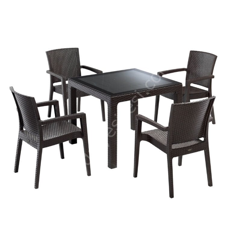 Real 4'lü Masa Sandalye Takımı 90x90 Kahve