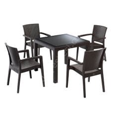 Real 4'lü Masa Sandalye Takımı 90x90 Kahve