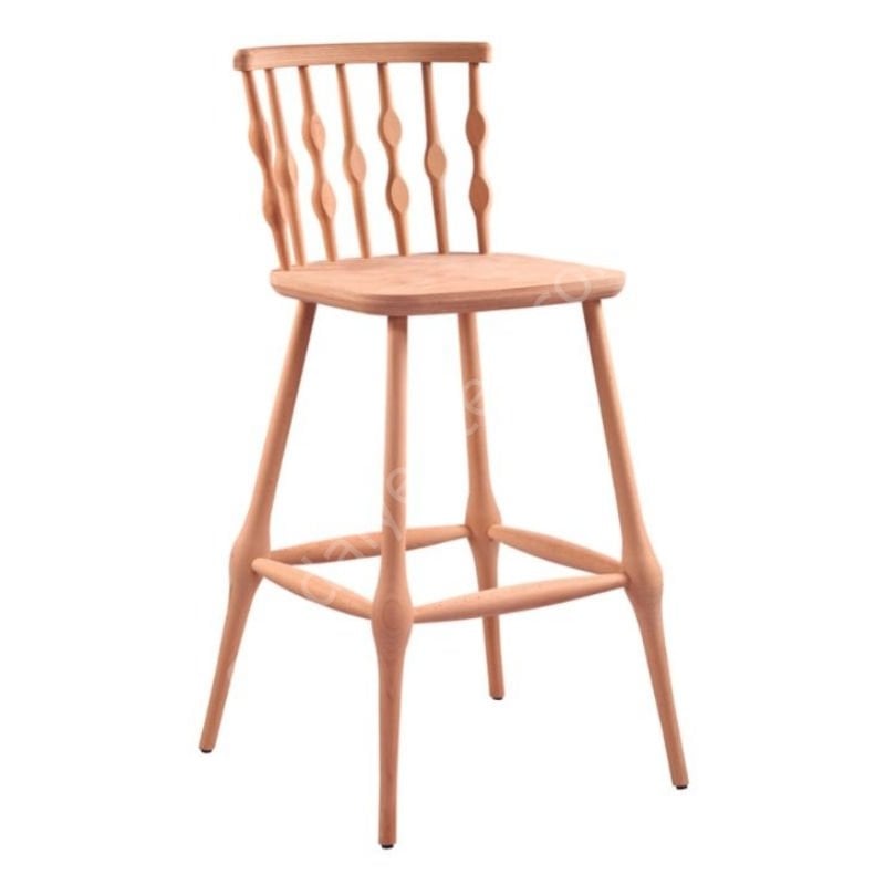 Ham Boncuk Ahşap Bar Sandalyesi