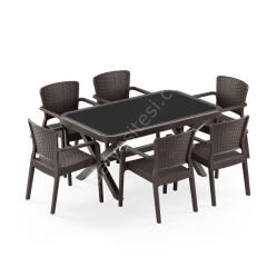 Sidney 90x150 cm Rattan 6 Kişilik Camlı Masa Takımı Venge