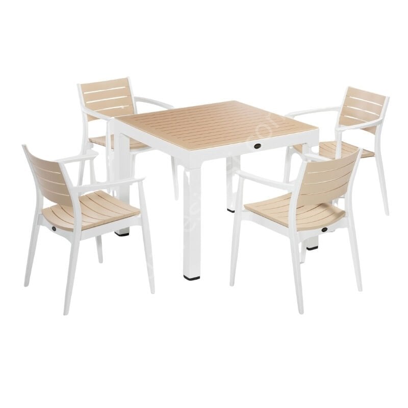 Kom 4'lü Masa Sandalye Takımı 90x90 Beyaz-Fildişi