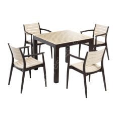 Kom 4'lü Masa Sandalye Takımı 90x90 Kahve-Kapuçino