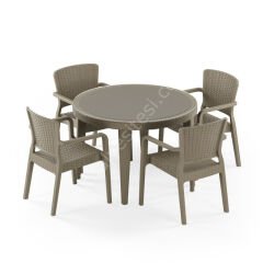 Paris 110 cm Rattan 4 Kişilik Camlı Masa Takımı Vizon