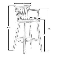 Ham Kırlangıç Kollu Ahşap Bar Sandalyesi
