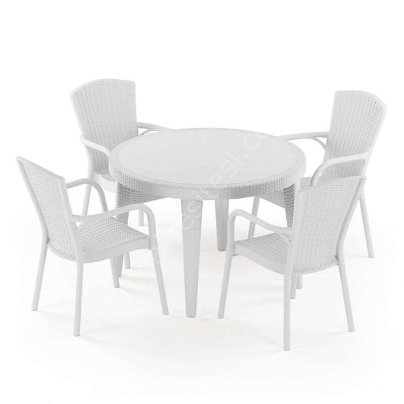 Cıtyal 110 cm Rattan 4 Kişilik Camlı Masa Takımı Kahve Beyaz