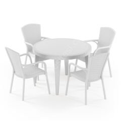 Cıtyal 110 cm Rattan 4 Kişilik Camlı Masa Takımı Kahve Beyaz