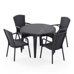 Cıtyal 110 cm Rattan 4 Kişilik Camlı Masa Takımı Kahve Antrasit