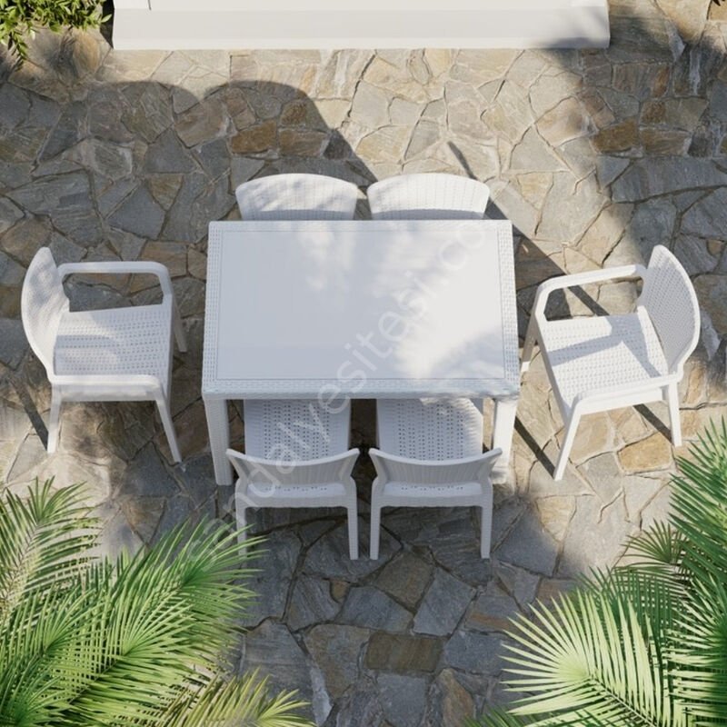 Seul 90x150 cm Rattan 6 Kişilik Camlı Masa Takımı