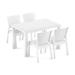 Sidney 80x120 cm Rattan 4 Kişilik Camlı Masa Takımı Siyah