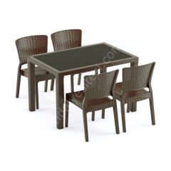 Sidney 80x120 cm Rattan 4 Kişilik Camlı Masa Takımı Siyah