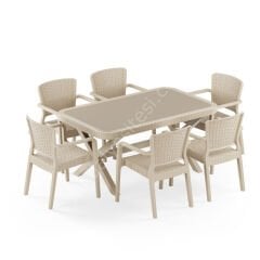 Sidney 90x150 cm Rattan 6 Kişilik Camlı Masa Takımı