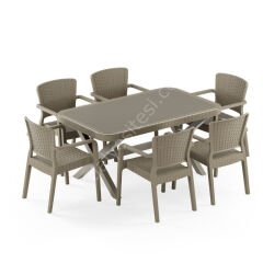 Sidney 90x150 cm Rattan 6 Kişilik Camlı Masa Takımı