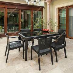 Sidney 90x150 cm Rattan 6 Kişilik Camlı Masa Takımı
