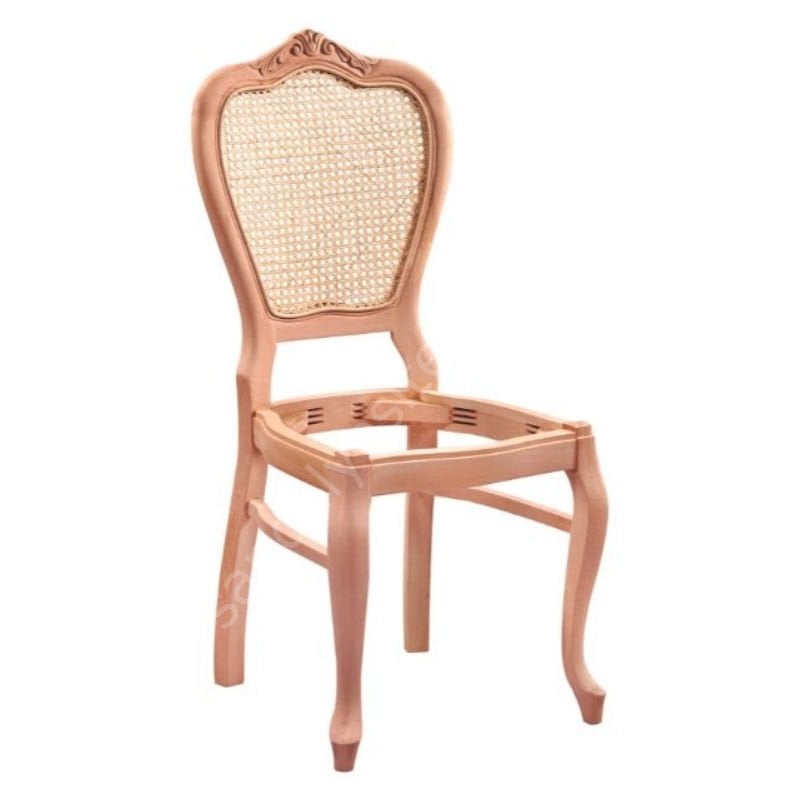 Hasırlı Klasik Oymalı Ham Ahşap Sandalye 001