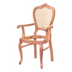 Hasırlı Klasik Oymalı Kollu Ham Ahşap Sandalye 002