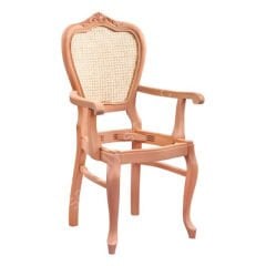 Hasırlı Klasik Oymalı Kollu Ham Ahşap Sandalye 002