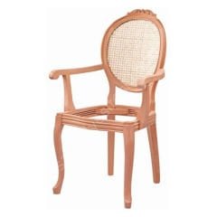 Hasırlı Manolya Ham Oymalı Kollu Ahşap Sandalye
