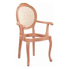 Hasırlı Manolya Ham Oymalı Kollu Ahşap Sandalye