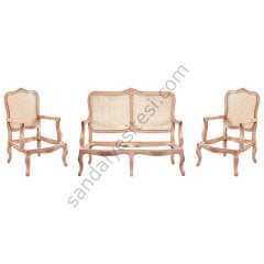 İtalyan Hasırlı Oymalı Ham Ahşap Çay Takımı