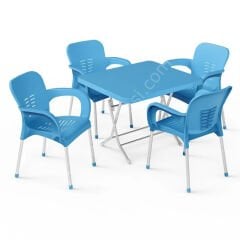 Didim 80x80 Katlanır Masa Takımı Mavi
