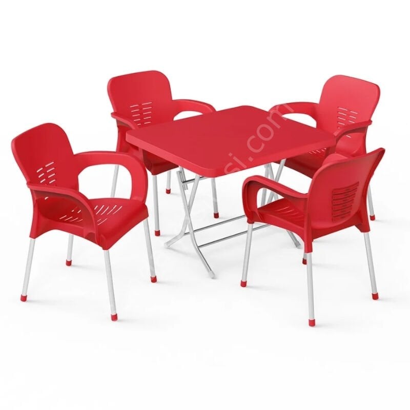 Didim 80x80 Katlanır Masa Takımı Kırmızı