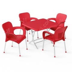 Didim 80x80 Katlanır Masa Takımı Kırmızı