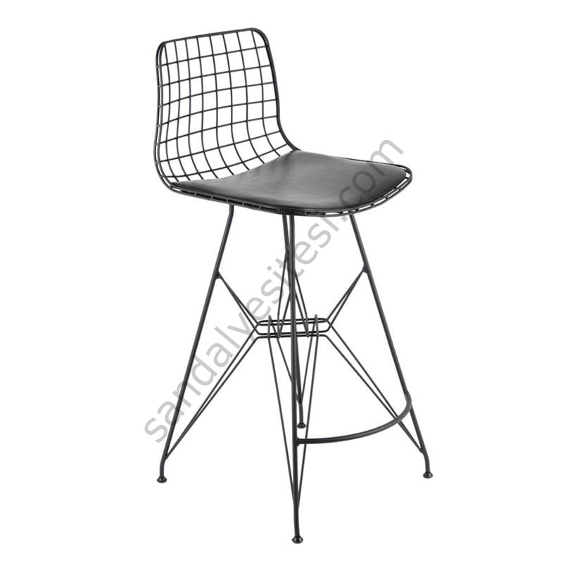 Kafes Mini Tel Bar Sandalyesi Siyah 65 cm