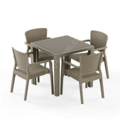 Town 80x80 cm Rattan 4 Kişilik Camlı Masa Takımı Kahve