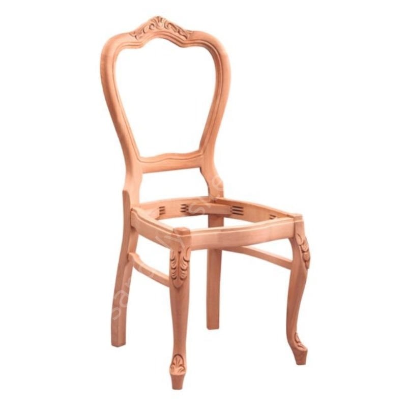 Klasik Ayak Oymalı Ham Ahşap Sandalye 03