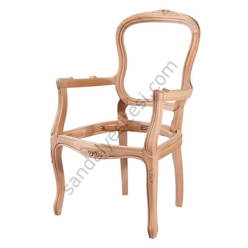 Klasik Döşemeli Etek Oymalı Ham Ahşap Berjer