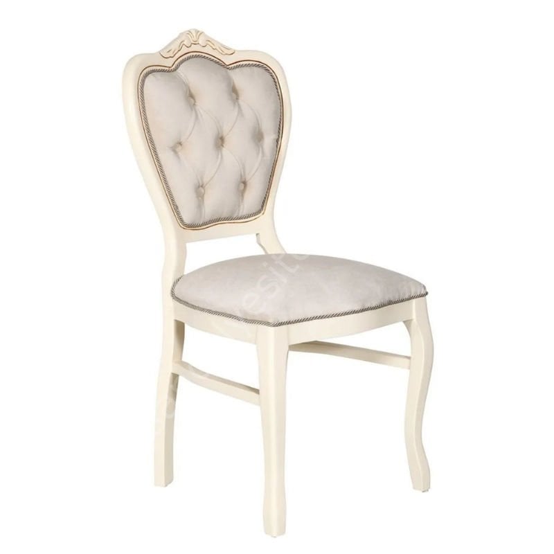 Klasik Oymalı Ahşap Sandalye Beyaz