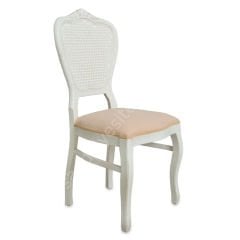 Klasik Oymalı Ahşap Sandalye Beyaz Krem