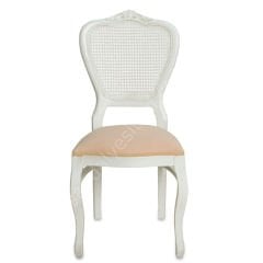 Klasik Oymalı Ahşap Sandalye Beyaz Krem