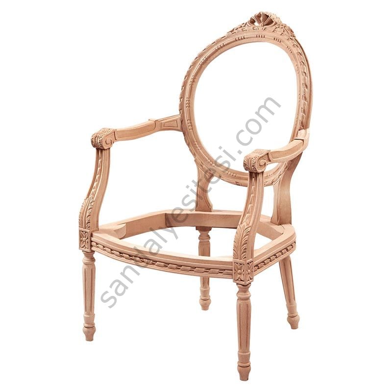 Lale Oymalı Ham Ahşap Berjer