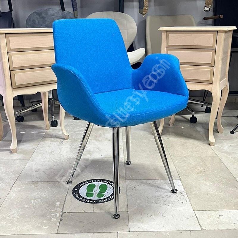Begüm Konik Ayaklı Bekleme Koltuğu Mavi Keten