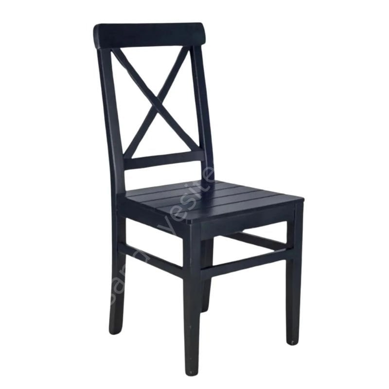 Çapraz Izgaralı Ahşap Sandalye Siyah
