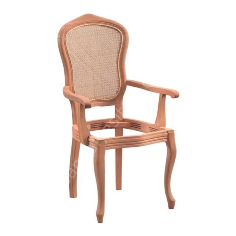 Cetro İtalyan Hasırlı Kollu Ham Ahşap Sandalye