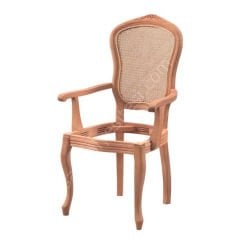 Cetro İtalyan Hasırlı Oymalı Kollu Ham Ahşap Sandalye