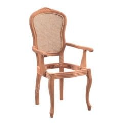 Cetro İtalyan Hasırlı Oymalı Kollu Ham Ahşap Sandalye
