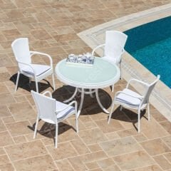 Cıtyal 110 cm Rattan 4 Kişilik Camlı Masa Takımı Kahve