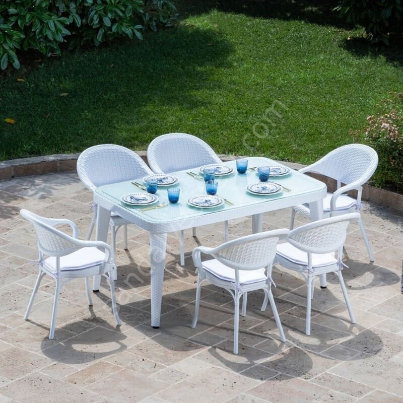 Viyana 90x150 cm Rattan 6 Kişilik Camlı Masa Takımı