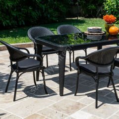 Viyana 90x150 cm Rattan 6 Kişilik Camlı Masa Takımı