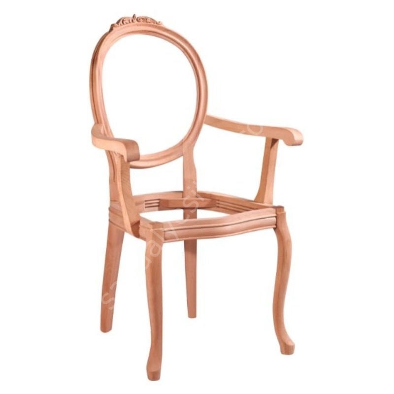 Manolya Ham Oymalı Kollu Ahşap Sandalye