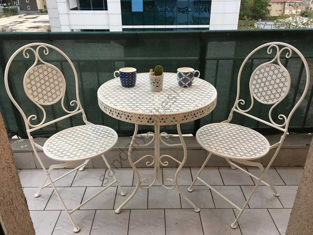 Euro Ferforje Katlanır Masa Sandalye Takımı Beyaz