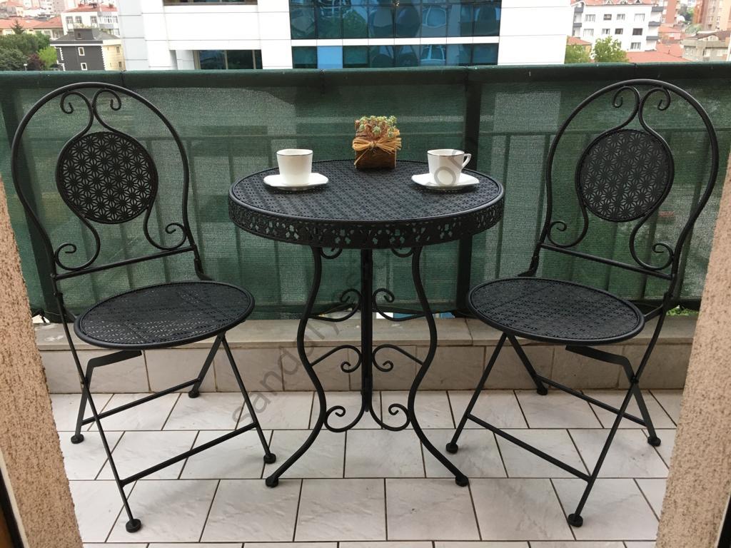 Euro Ferforje Katlanır Masa Sandalye Takımı Siyah