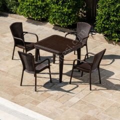 Milano 90×90 cm Rattan 4 Kişilik Camlı Masa Takımı