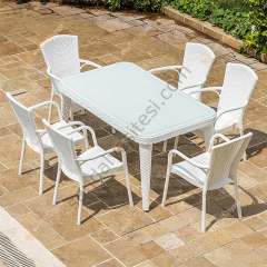 Milano 90x150 cm Rattan 6 Kişilik Camlı Masa Takımı